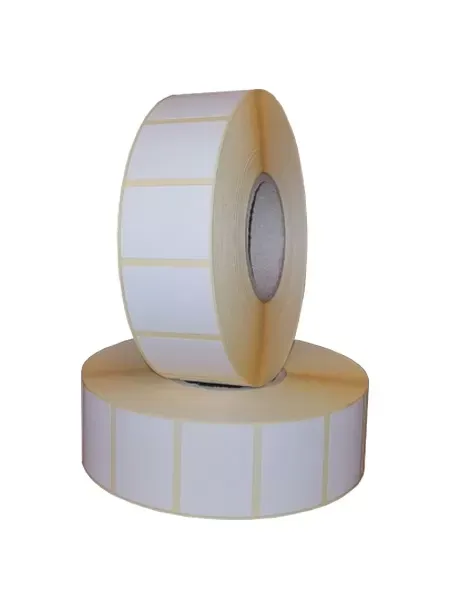 O poza cu doua role etichete termice autoadezive de dimensiuni 30x23 mm, cu 2000 etichete. Etichetele sunt albe, cu un adeziv permanent.