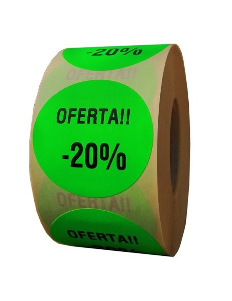 etichete rotunde verde fluorescent text negru 50mm oferta