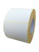 O poză cu o rola de etichete termice autoadezive de dimensiuni 58x38 mm, cu 1000 etichete. Etichetele sunt albe, cu un adeziv permanent.